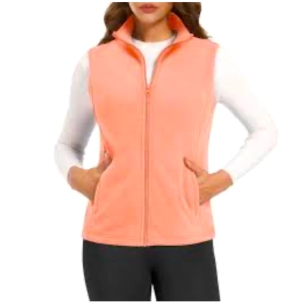 LL Bean Fleece Vest Soft Cozy Vintage Coral Orange Pink Womens Size Large